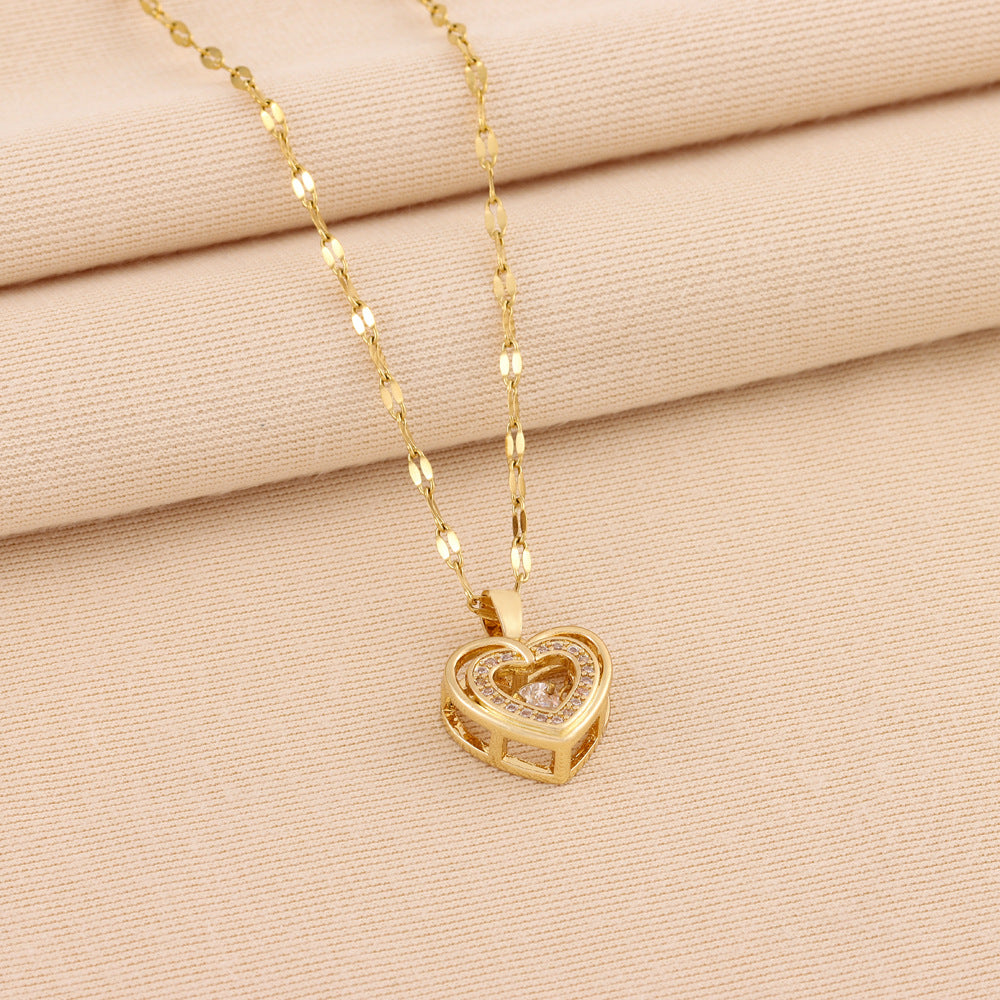 Explosions Korean double smart love pendant titanium steel necklace cross-border explosions stainless steel women's clavicle chain