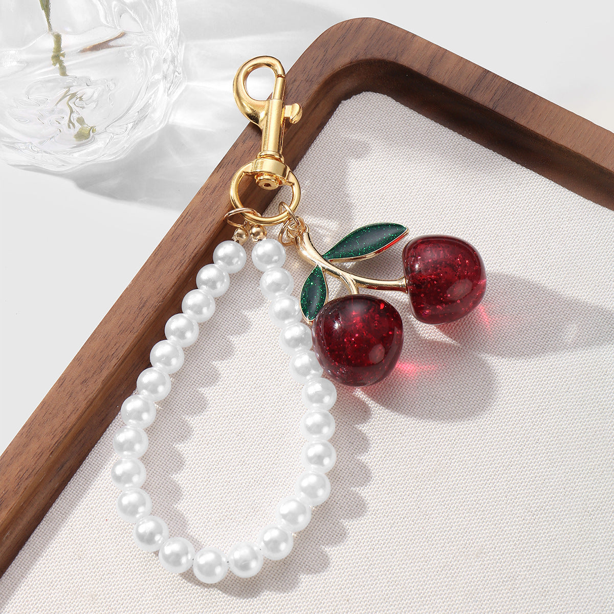 Exquisite handmade cherry keychain pendant