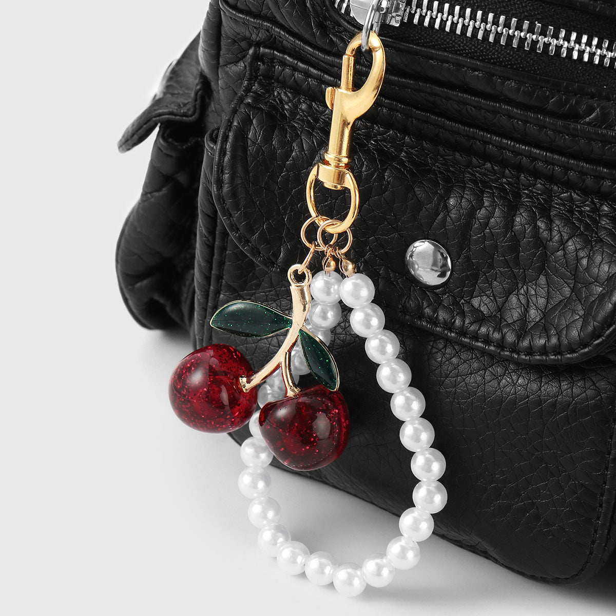 Exquisite handmade cherry keychain pendant