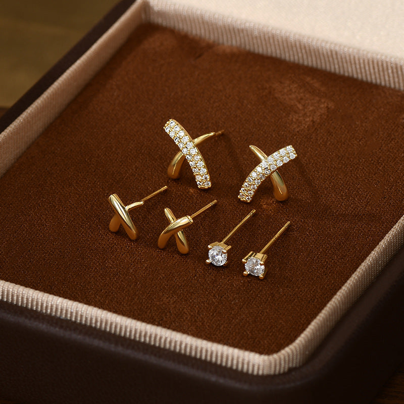 Exquisite zircon cross stud earrings