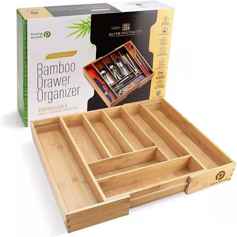 Extendable Bamboo Drawer Organizer Box