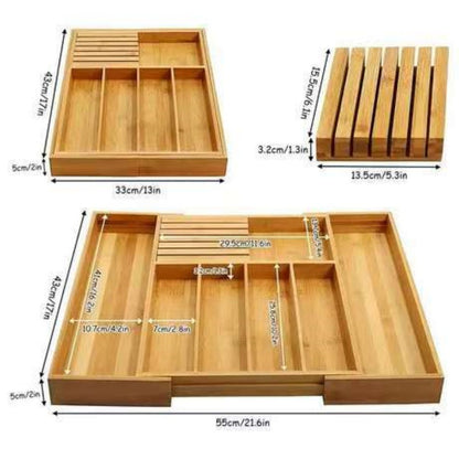 Extendable Bamboo Drawer Organizer Box