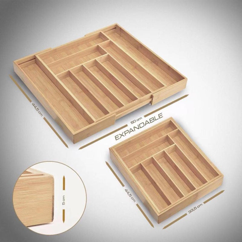 Extendable Bamboo Drawer Organizer Box
