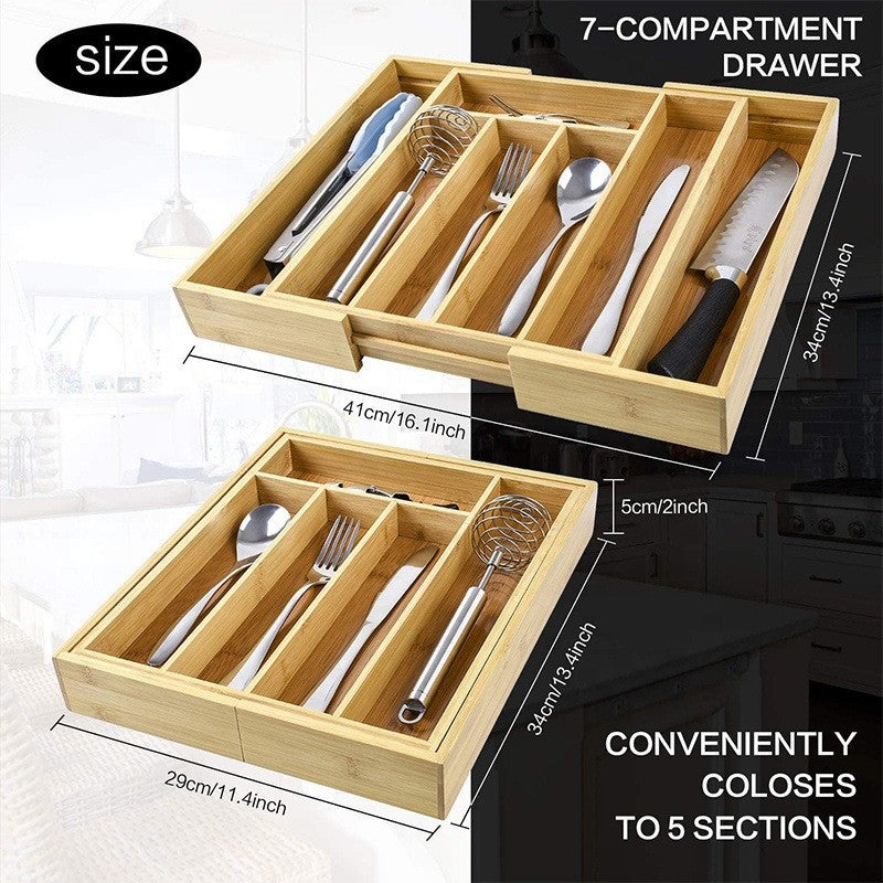 Extendable Bamboo Drawer Organizer Box