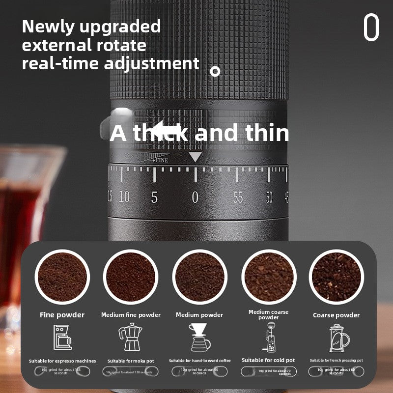 External adjustable hand-cranked bean grinder