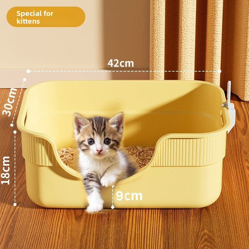 Extra Large Open Cat Litter Box Semi-Enclosed Pet Toilet