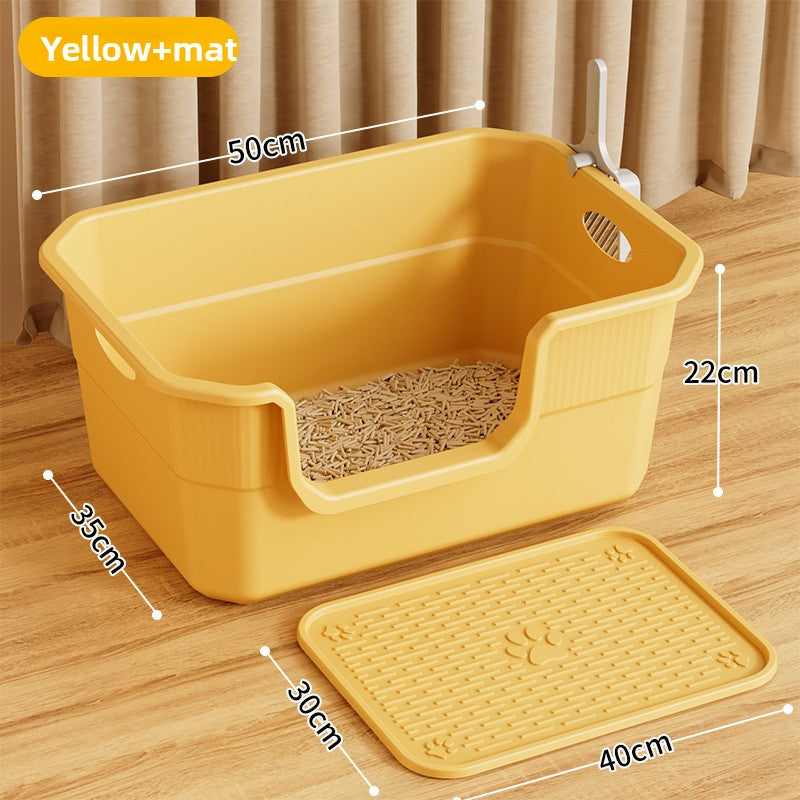 Extra Large Open Cat Litter Box Semi-Enclosed Pet Toilet