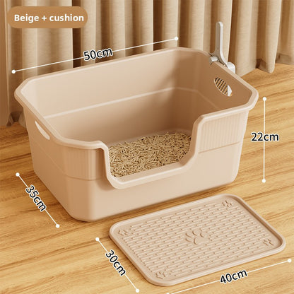 Extra Large Open Cat Litter Box Semi-Enclosed Pet Toilet