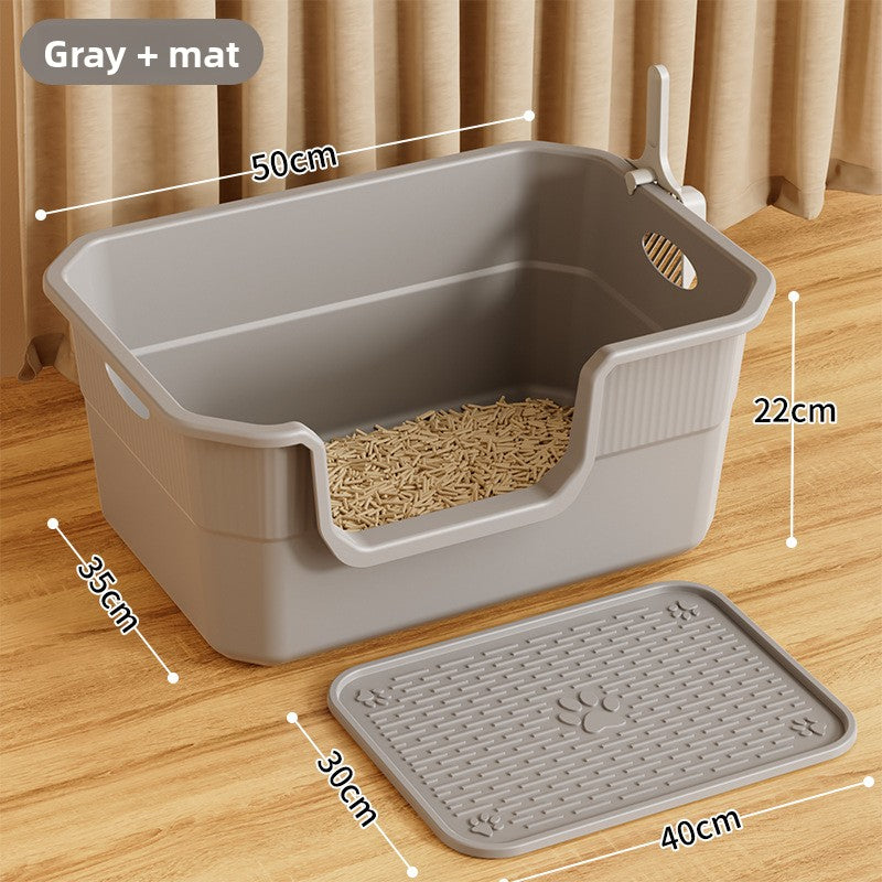 Extra Large Open Cat Litter Box Semi-Enclosed Pet Toilet