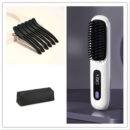 2-in-1 Hair Straightener Brush Wireless Fast Heating Comb