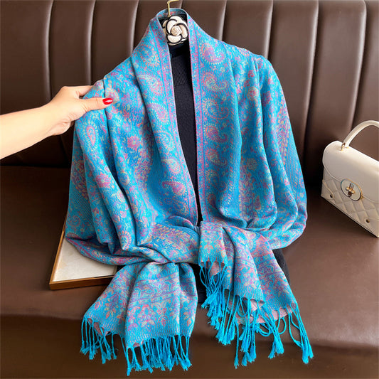 Light-luxury Jacquard Cashew Tassel Fashion Shawl for Women