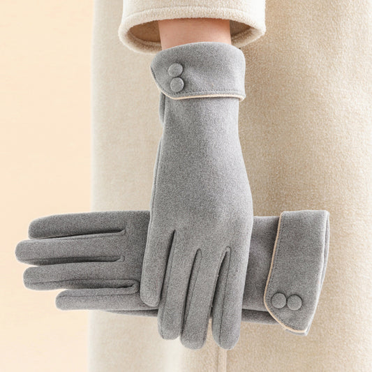Warm Fleece-Lined Women's Gloves with Graceful Bow Design