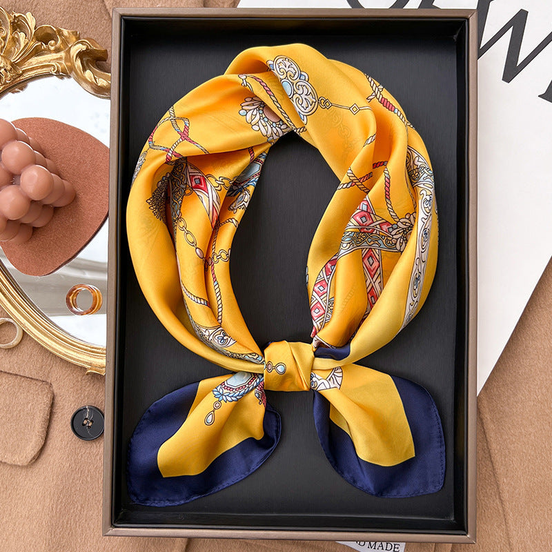 Yellow Small Square Silk Scarf For Women Fashion Accessory