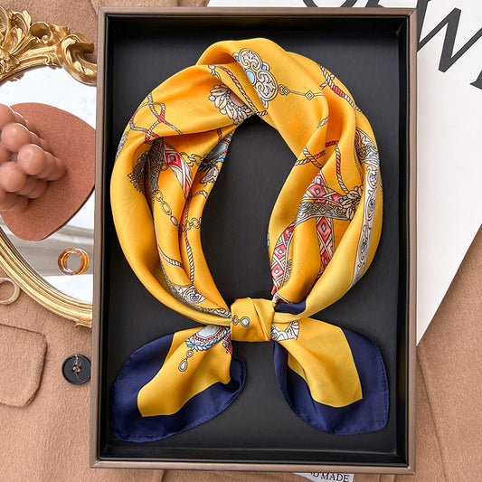 Yellow Small Square Silk Scarf For Women Fashion Accessory