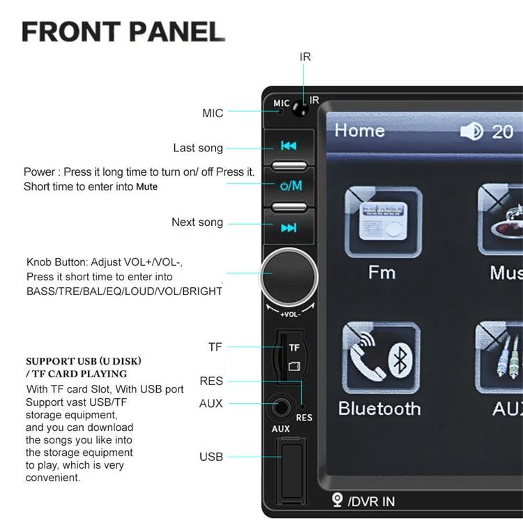 7 Inch Car Stereo with Bluetooth & Mirror Link Touch Screen