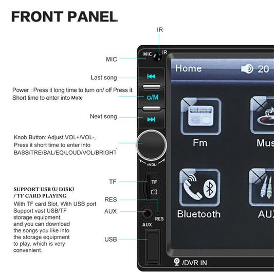 7 Inch Car Stereo with Bluetooth & Mirror Link Touch Screen