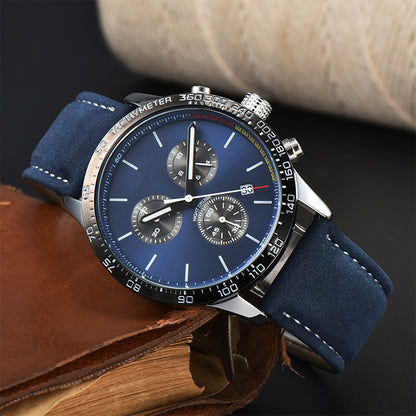 Men’s Fashion Calendar Leather-Strap Quartz Watch Business