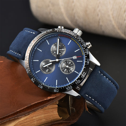 Men’s Fashion Calendar Leather-Strap Quartz Watch Business