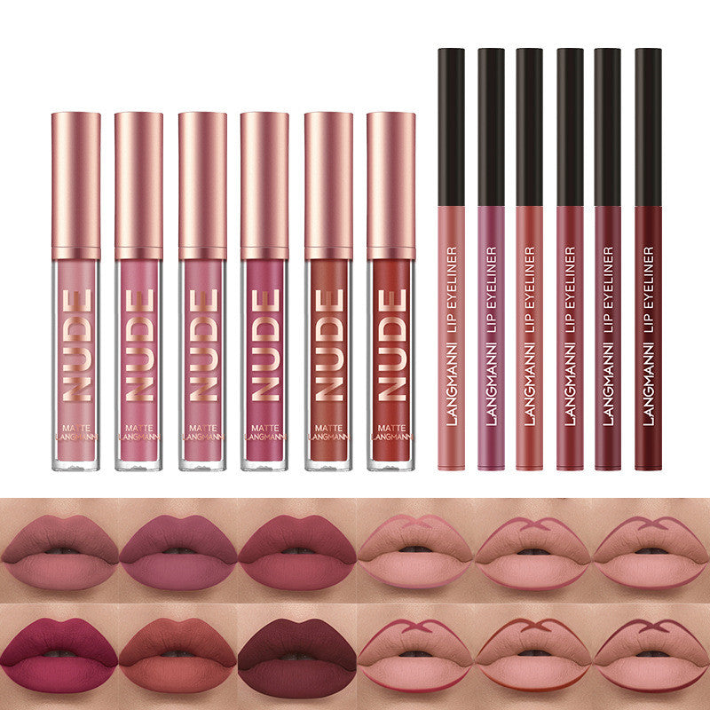 12-Piece Matte Lipstick and Lip Liner Set for Waterproof Wear