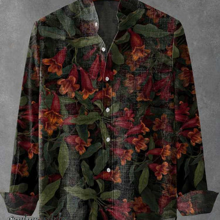 Mens Stand Up Collar Long Sleeve Shirt With Irregular Striped 3D.