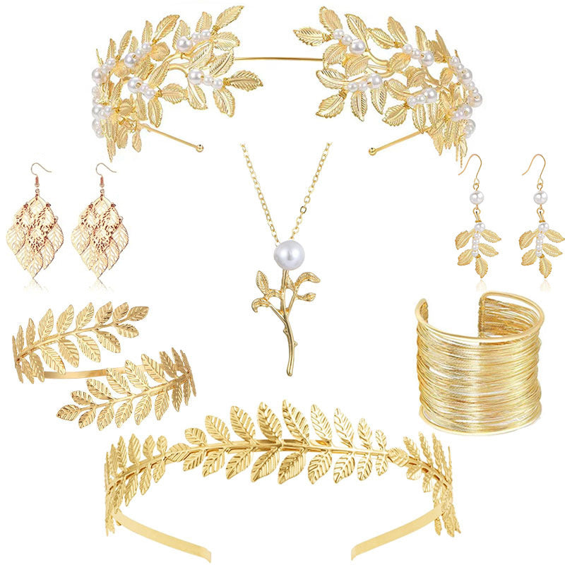 Golden Headband Earrings Pendant Bracelet Women Jewelry