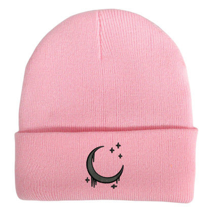 Embroidered Knitted Hat With Moon & Stars – Autumn Winter