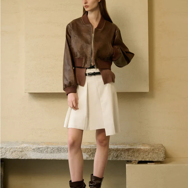 Stylish Zippered Leather Jacket – Retro Biker Inspired Look