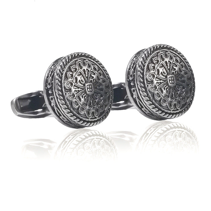 Carved Antique Silver Greek Royal Pattern Cufflinks  High-End