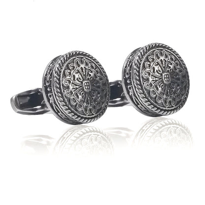 Carved Antique Silver Greek Royal Pattern Cufflinks  High-End