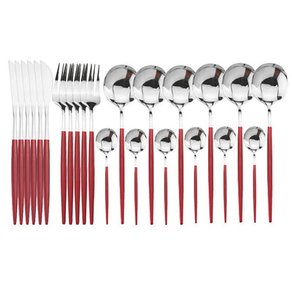 24PCS White Gold Dinnerware Set Stainless Steel Knife Fork