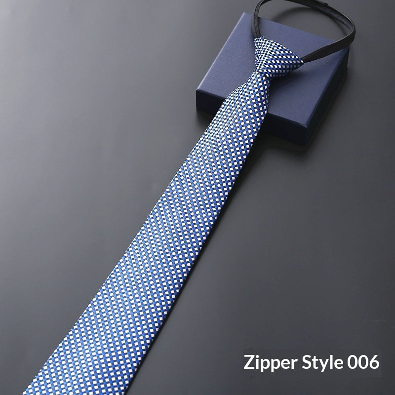 Mens Business Formal Zipper Tie With Blue Stripes for Office