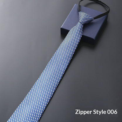 Mens Business Formal Zipper Tie With Blue Stripes for Office