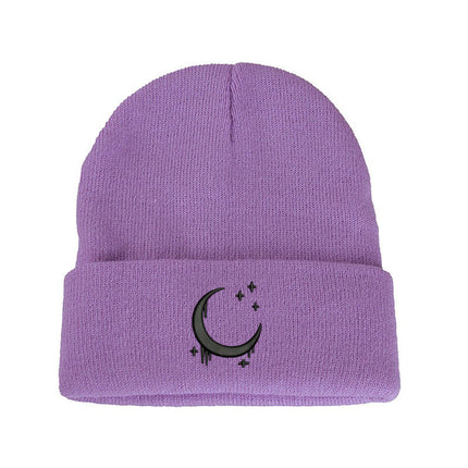 Embroidered Knitted Hat With Moon & Stars – Autumn Winter
