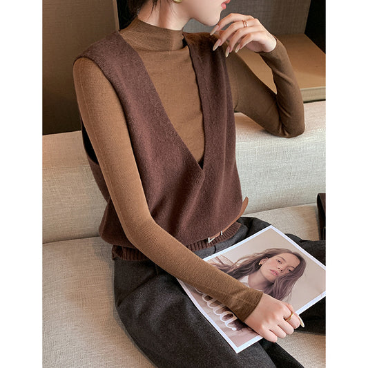 Buy Elegant Deep V-Neck Pure Wool Layered Knit Vest for Women
