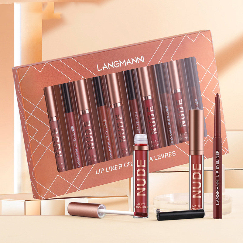 12-Piece Matte Lipstick and Lip Liner Set for Waterproof Wear