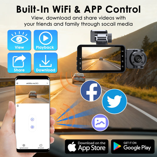 WiFi 1080P 3 Channel Dash Cam with App Control Night Vision