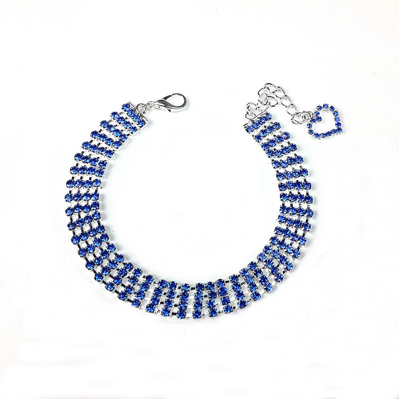 Rhinestone Pet Collar – Four-Row Heart-Shaped Chain for Pets