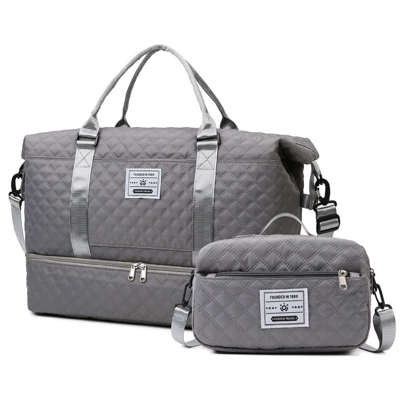 Large Capacity Quilted Embroidered Crossbody Travel Bag