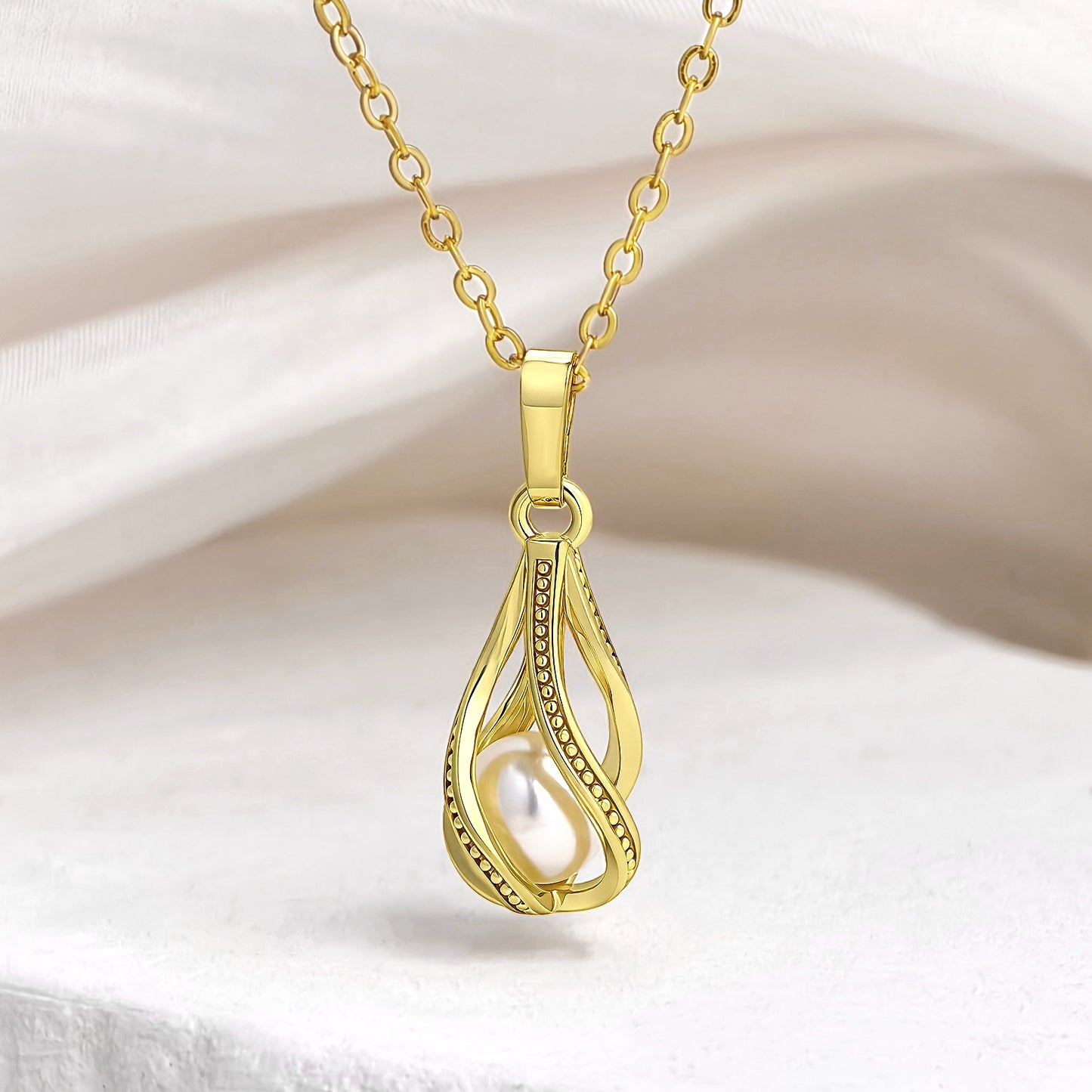 Teardrop Pearl Earrings Necklace Set for Women Daily Wear