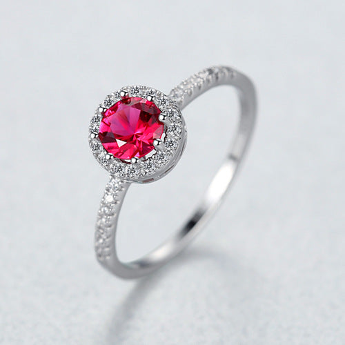 925 Silver Single-Row Diamond Ruby Ring for Women