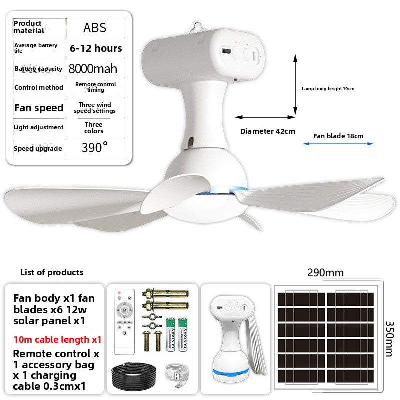 Multifunctional Solar Rechargeable Ceiling Fan Outdoor Use