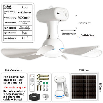 Multifunctional Solar Rechargeable Ceiling Fan Outdoor Use