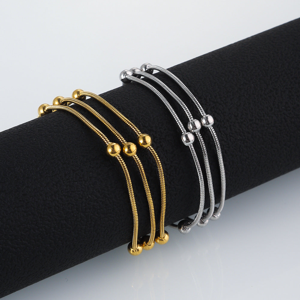 Buy Stainless Steel Three-Layer Beaded Bracelet Trendy Titanium