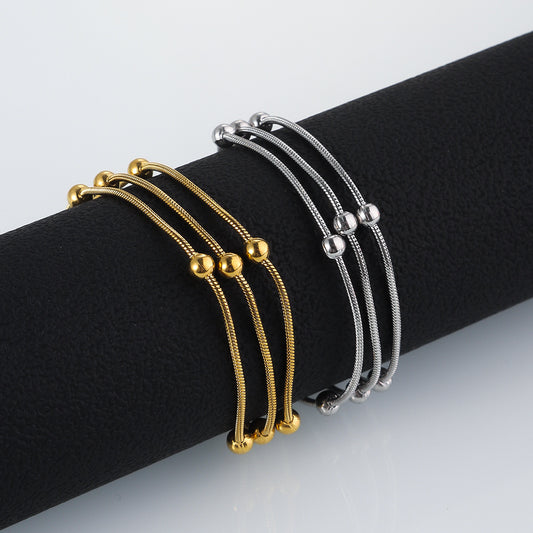 Buy Stainless Steel Three-Layer Beaded Bracelet Trendy Titanium