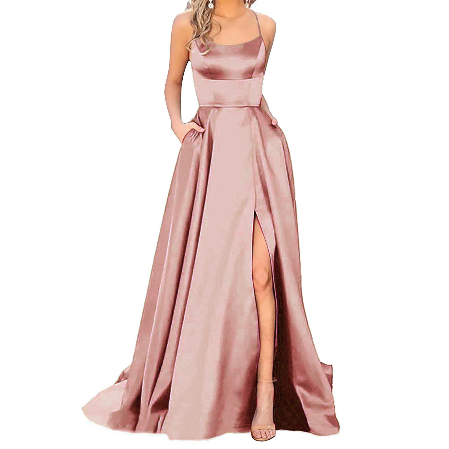 Solid Color Long Slimming Shoulder Hollow Bridesmaid Dress