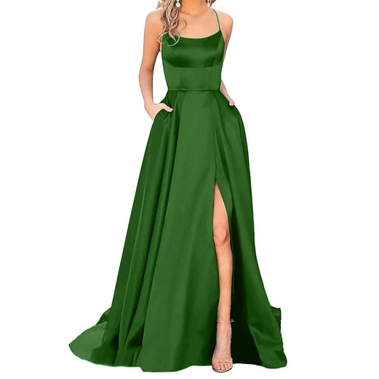 Solid Color Long Slimming Shoulder Hollow Bridesmaid Dress