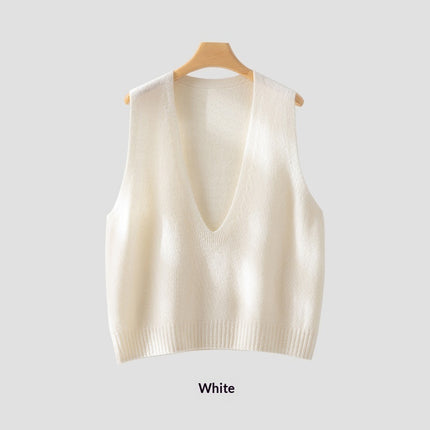 Buy Elegant Deep V-Neck Pure Wool Layered Knit Vest for Women