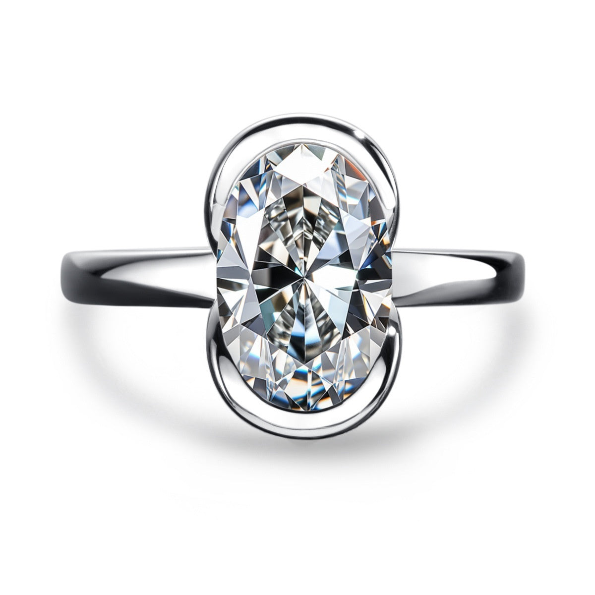 Silver Oval Semi  mount Ring With carat Fancy shaped Moissanite