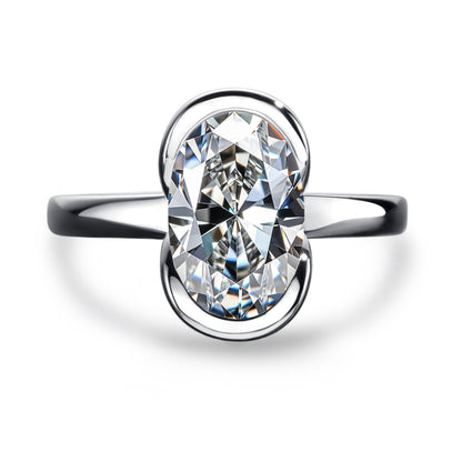 Silver Oval Semi  mount Ring With carat Fancy shaped Moissanite