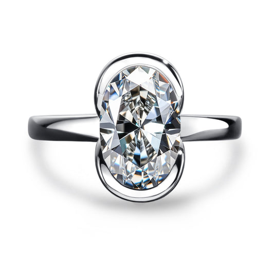 Silver Oval Semi  mount Ring With carat Fancy shaped Moissanite